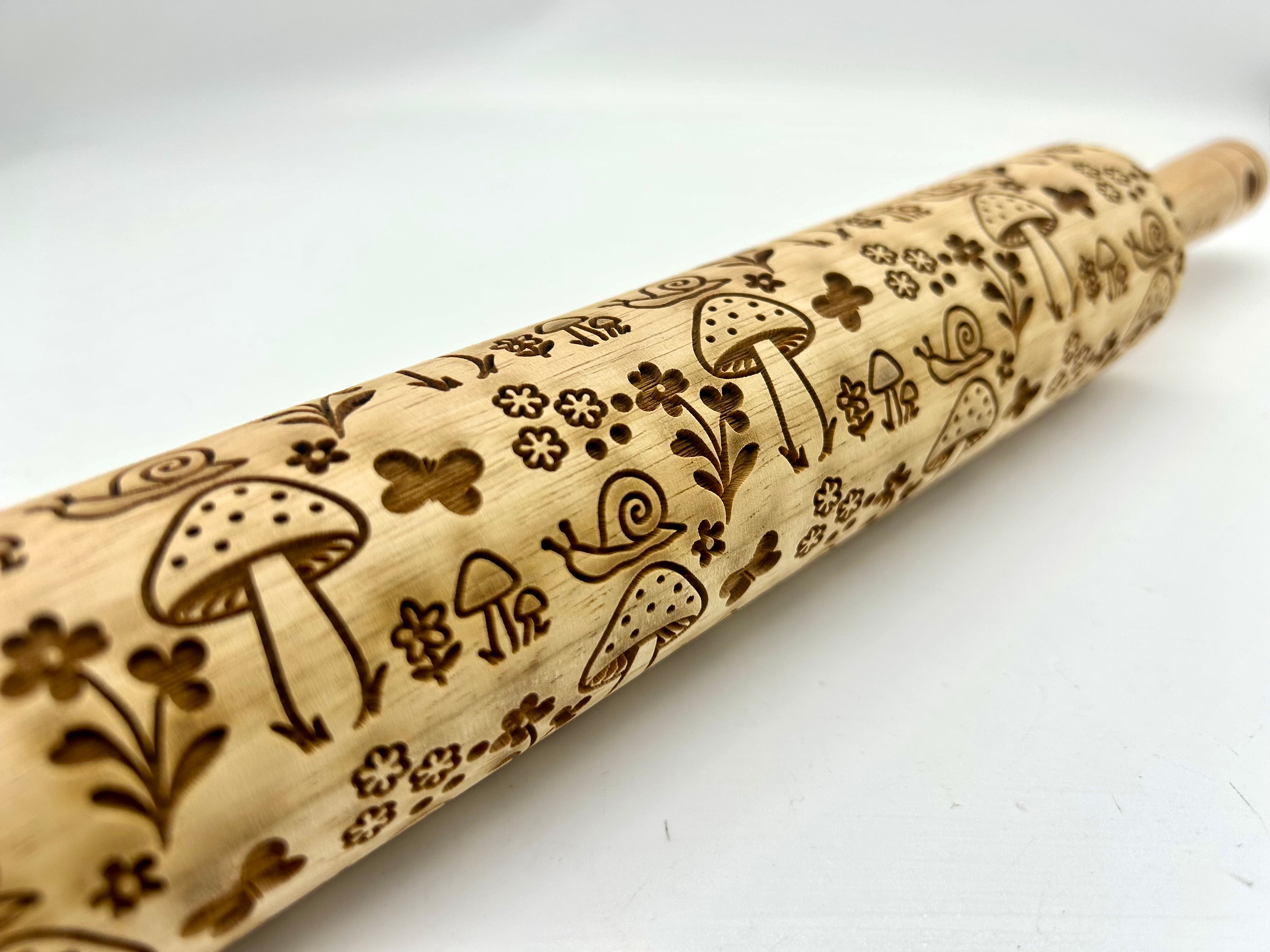 Spring Mushrooms and Snails Embossed Rolling Pin