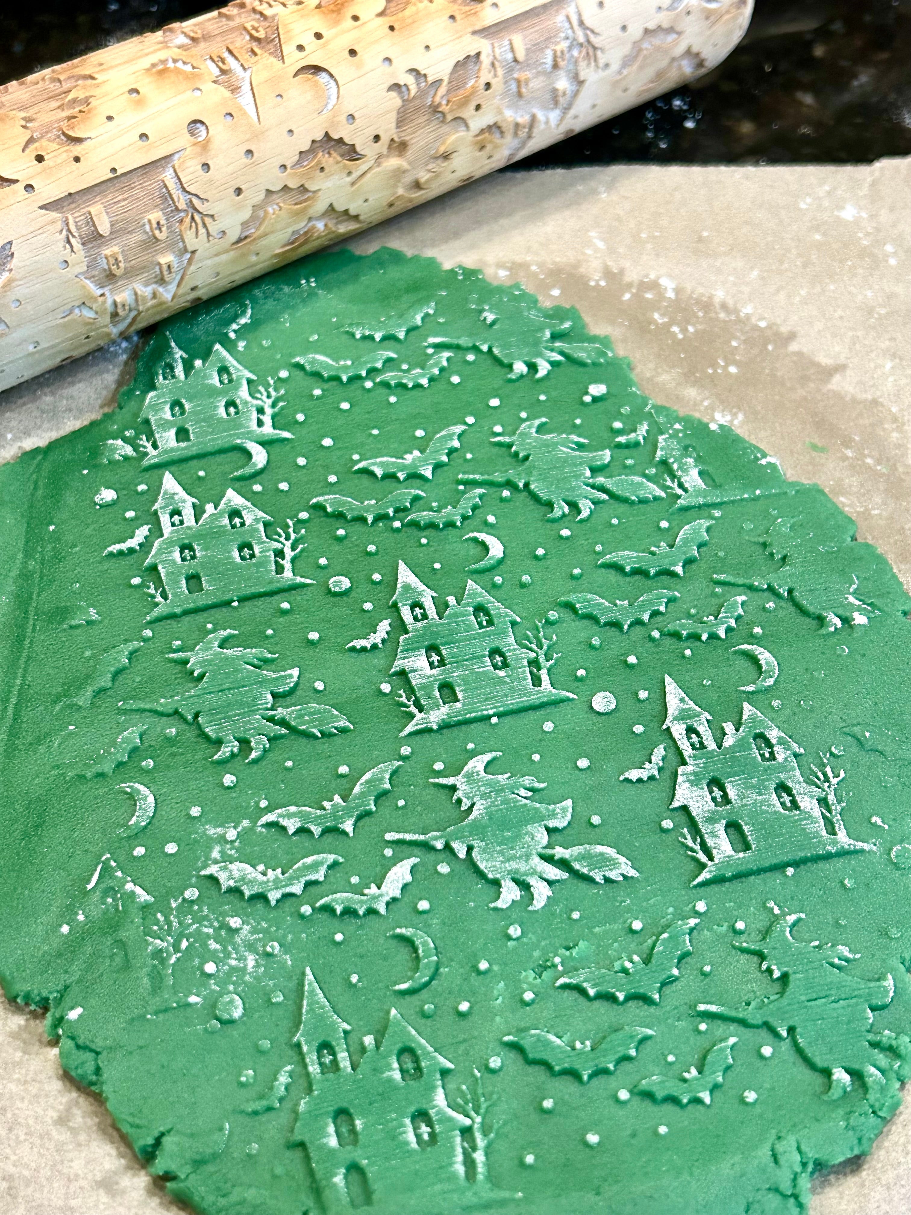 Witch and Bat Embossed Rolling Pin