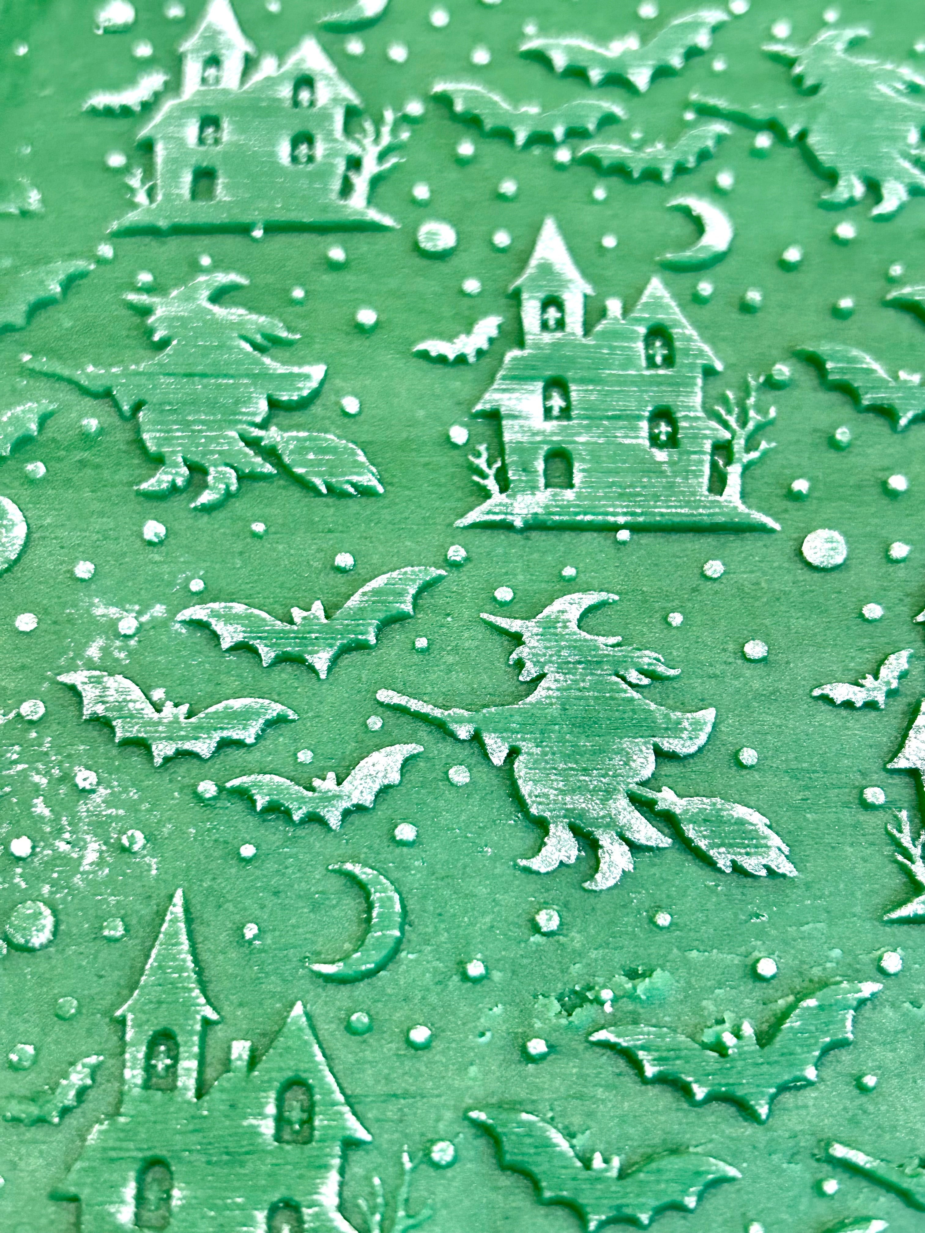 Witch and Bat Embossed Rolling Pin
