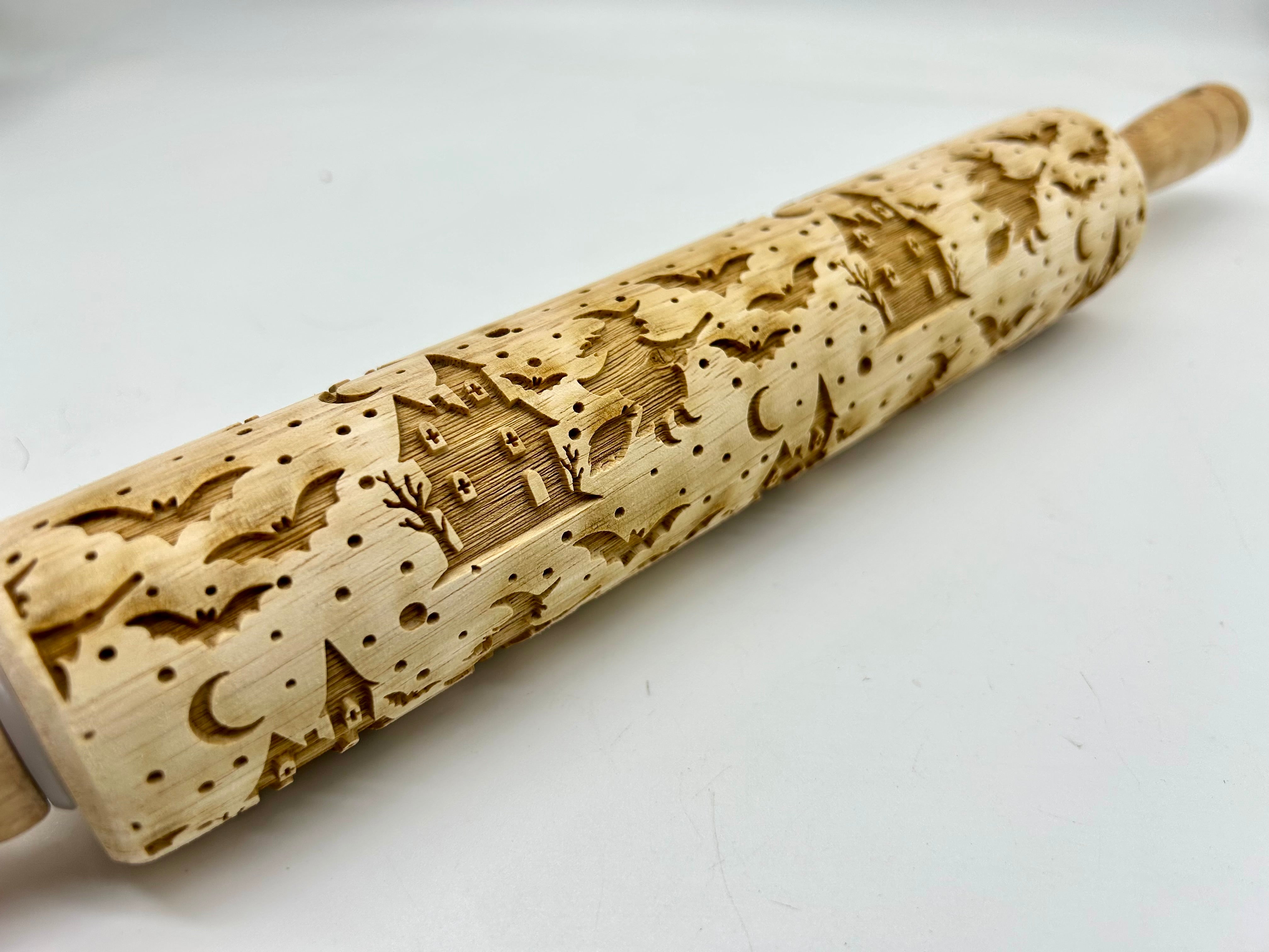 Witch and Bat Embossed Rolling Pin