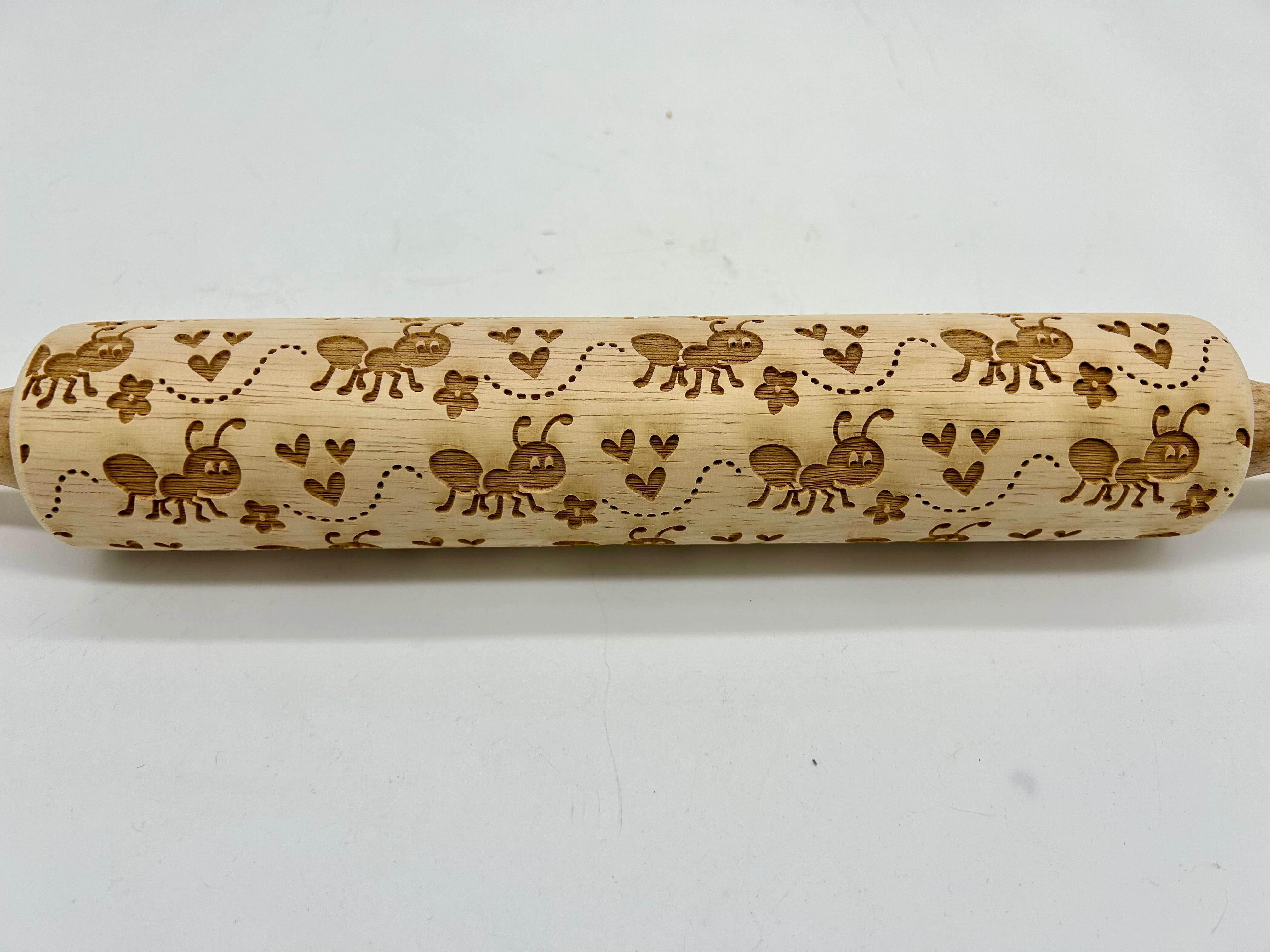 Sweet Little Ants Embossed Rolling Pin for Pottery Baking