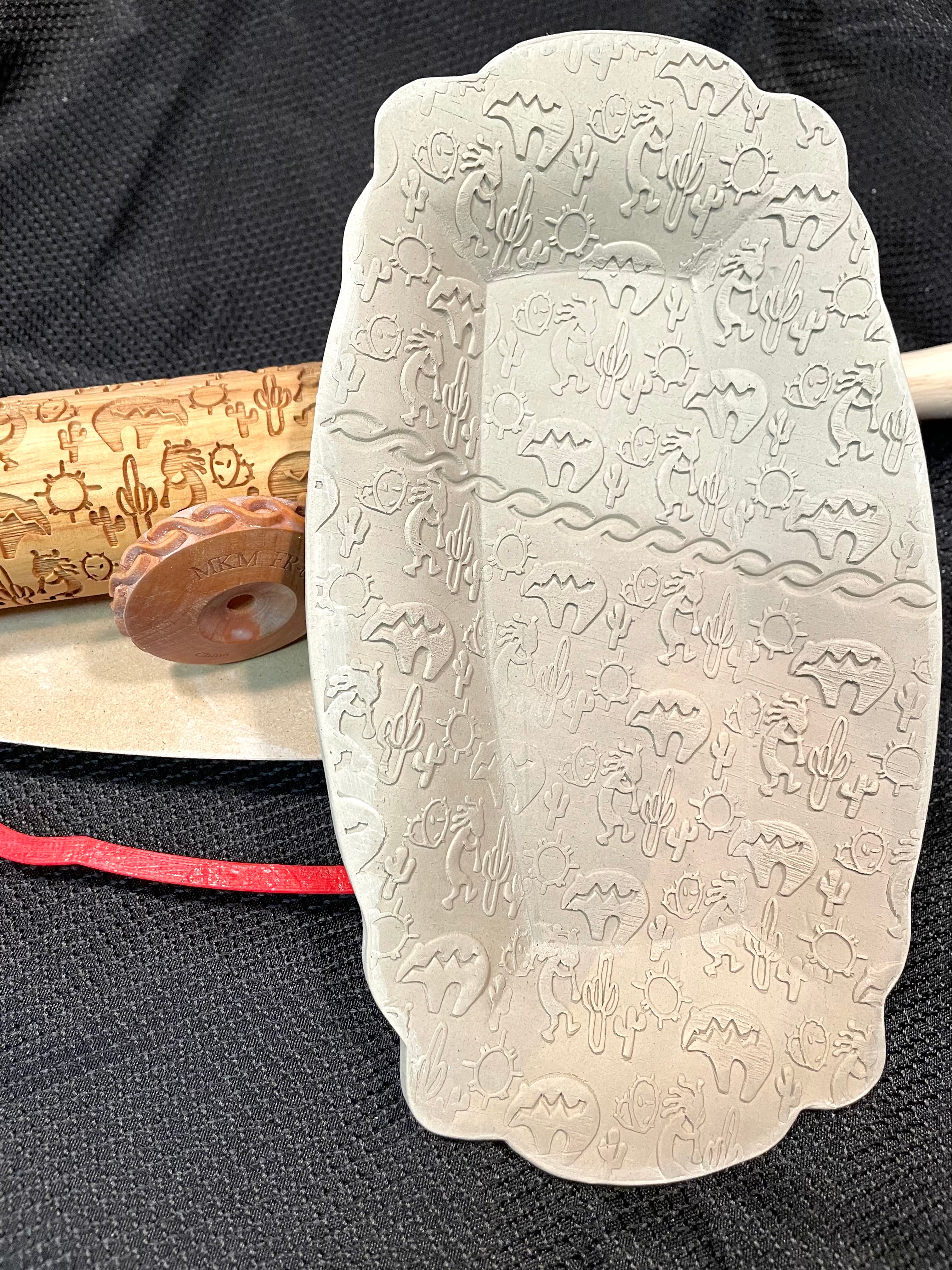 Embossed Kokopelli Rolling Pin for Baking and Pottery