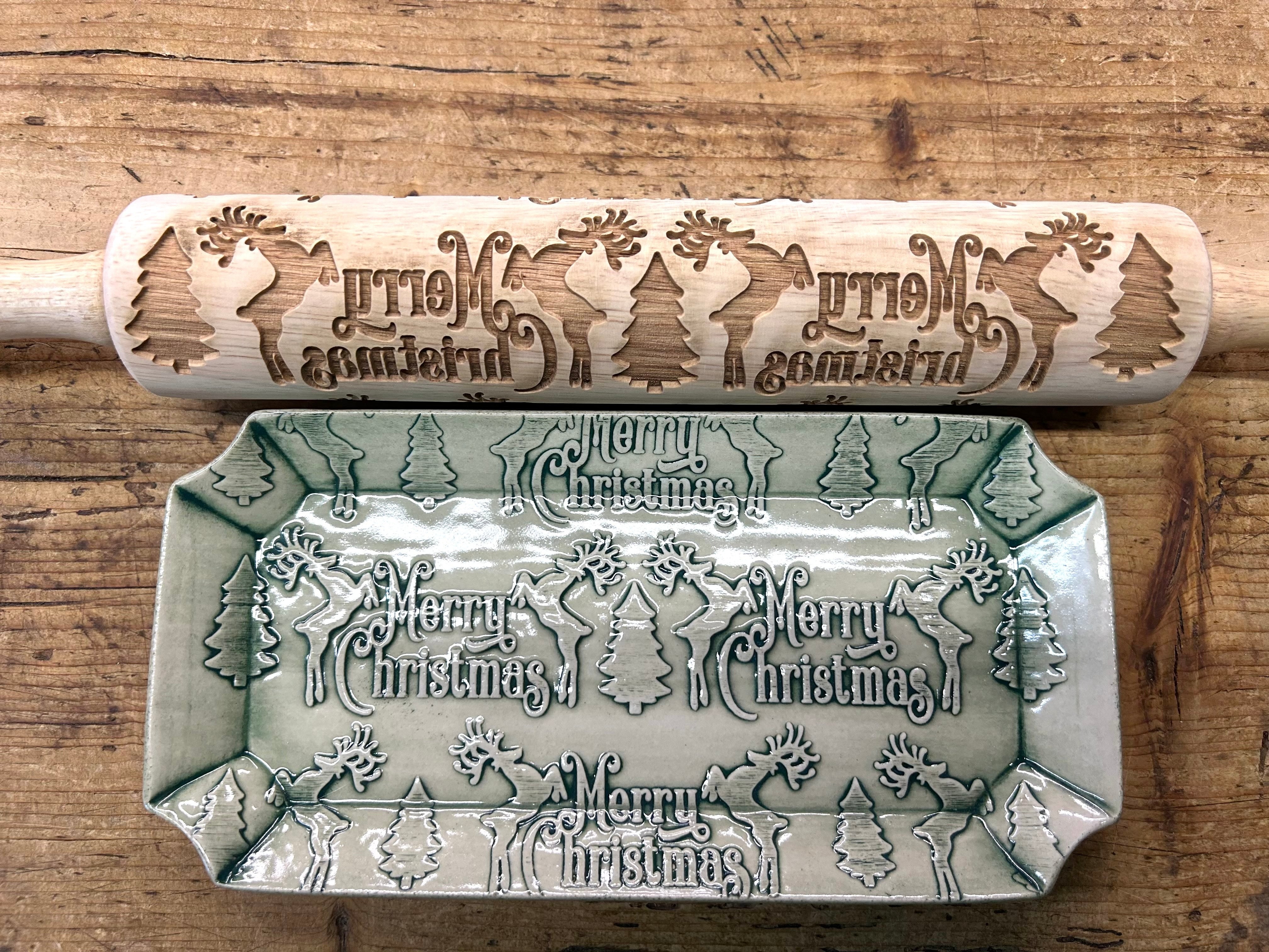 Merry Christmas Embossed Rolling Pin-Pottery and Baking