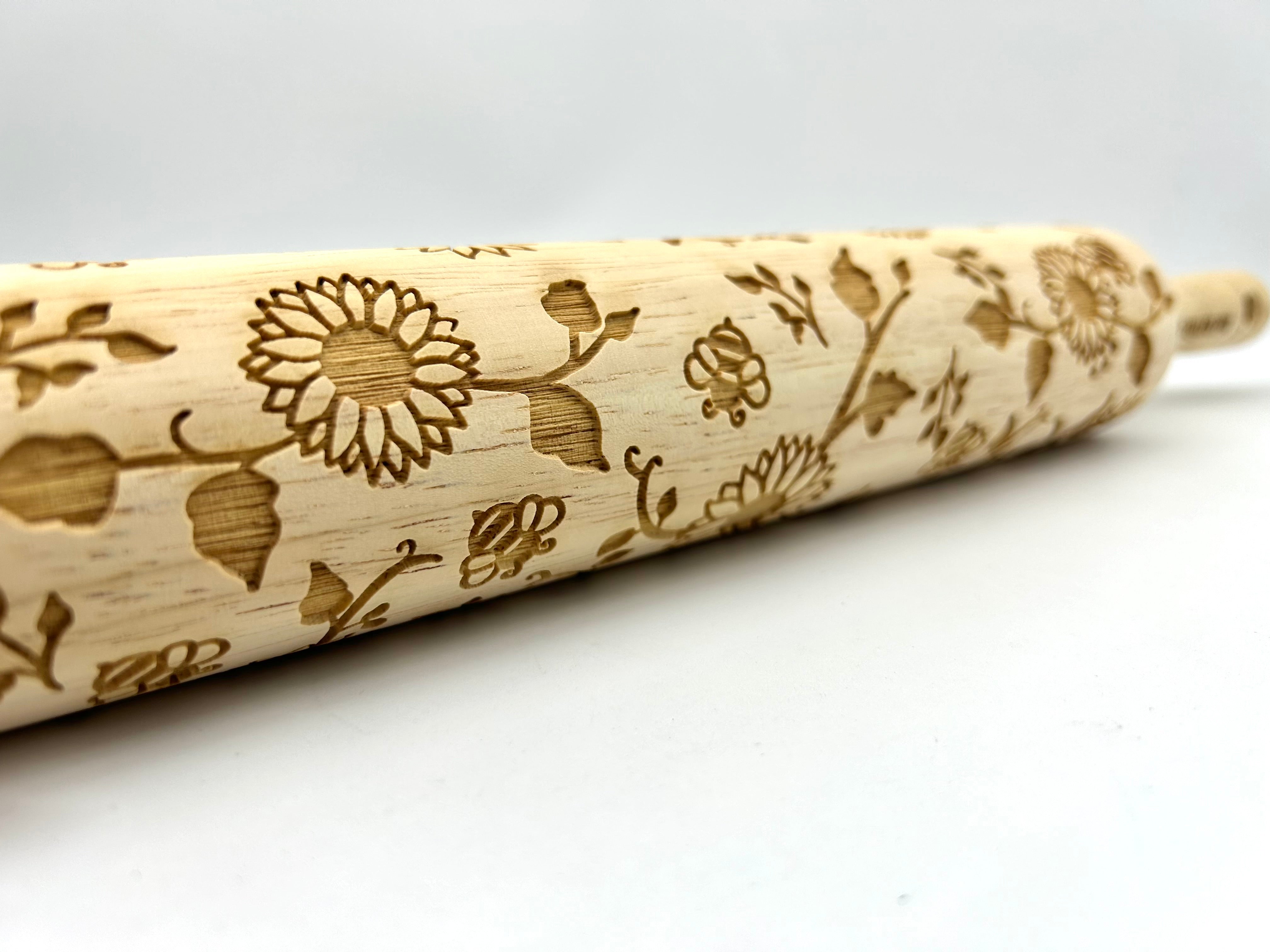 Sunflowers and Bee Embossed Rolling Pin for Baking, Crafting and Pottery