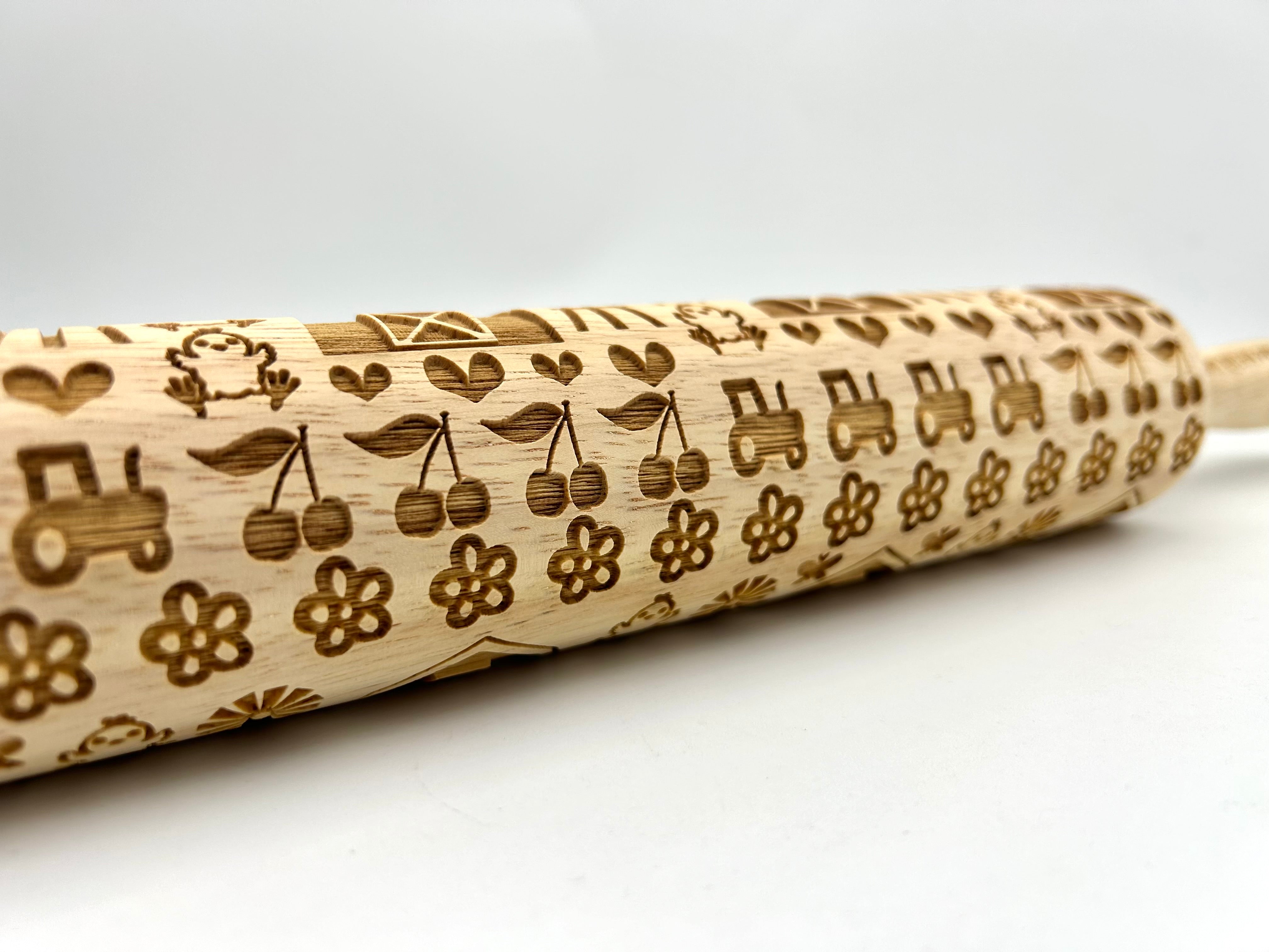 Spring Barn Embossed Rolling Pin for Pottery and Baking