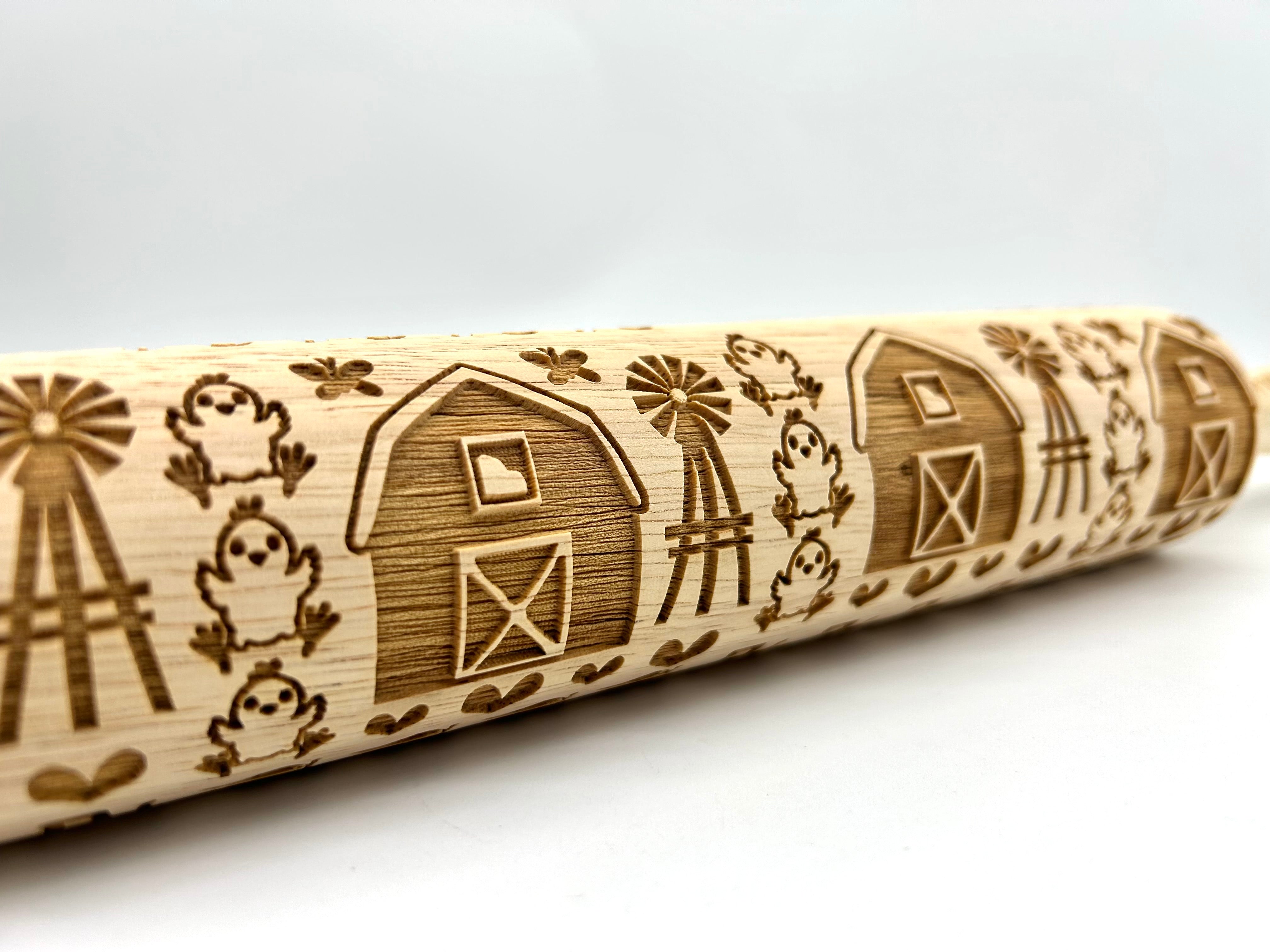 Spring Barn Embossed Rolling Pin for Pottery and Baking