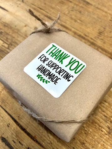 Stickers (set of 50) : THANK YOU FOR SUPPORTING HANDMADE - 2 x 2 Square | embossed cookies clay pottery décor baking gift sticker label gift tag