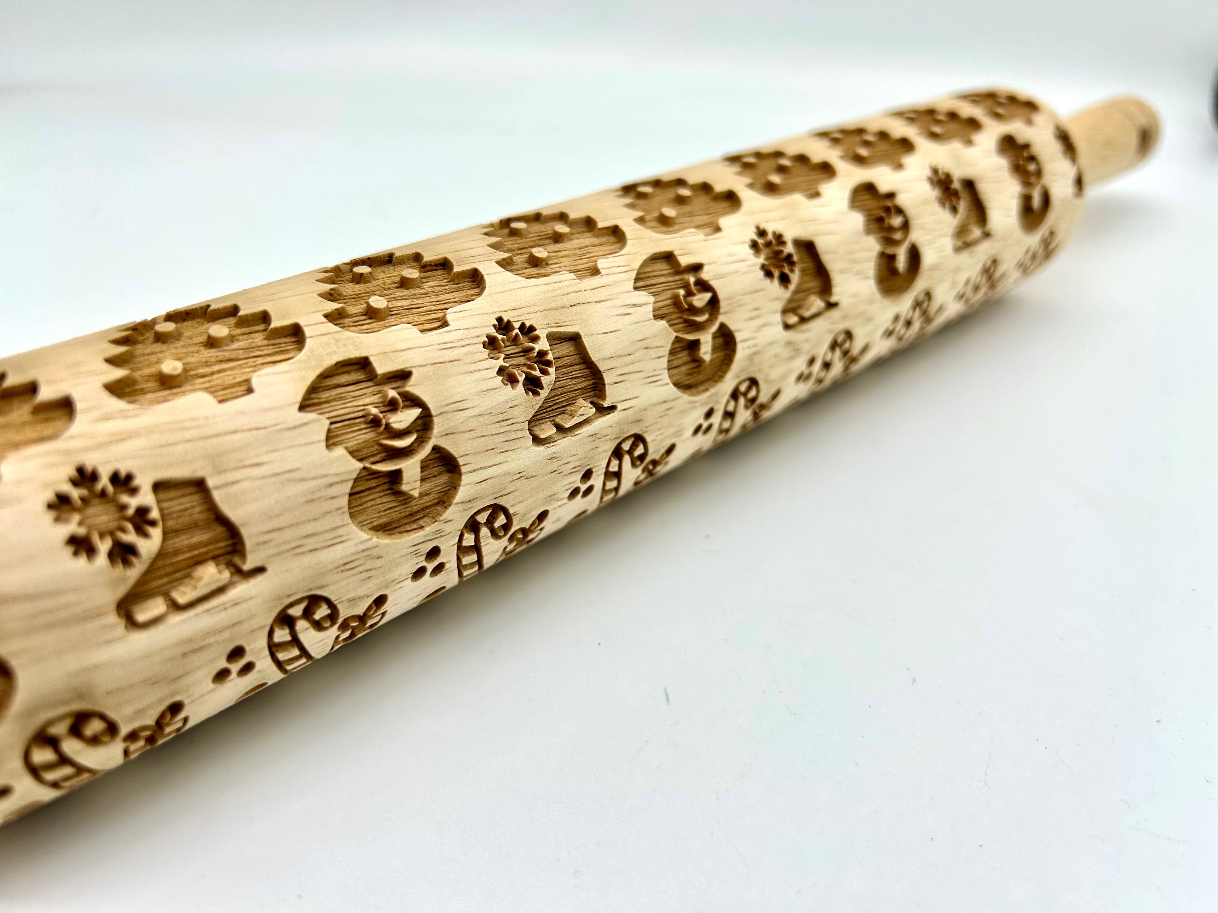 Festive Holiday Embossed Rolling Pin for Baking