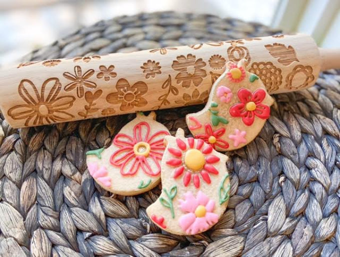 Embossed Boho Flowers Floral Rolling Pin