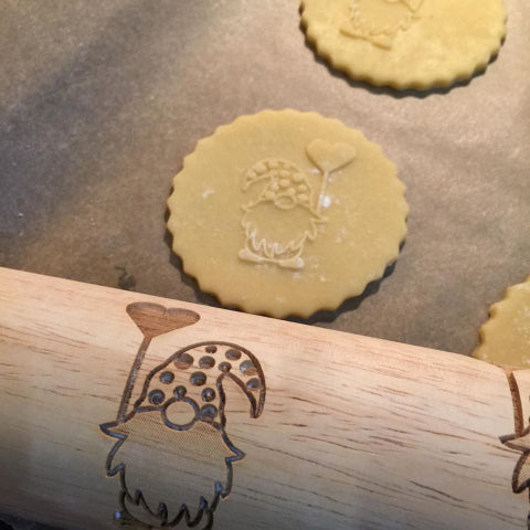 Gnomes with Hearts Embossed Rolling Pin for Baking