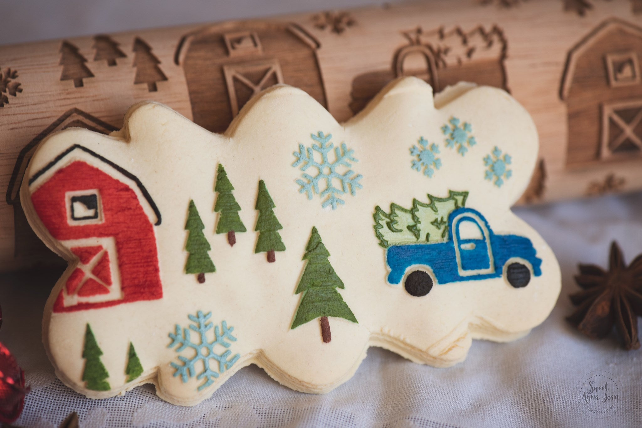 Embossed On the Homestead Rolling Pin Christmas Cookies