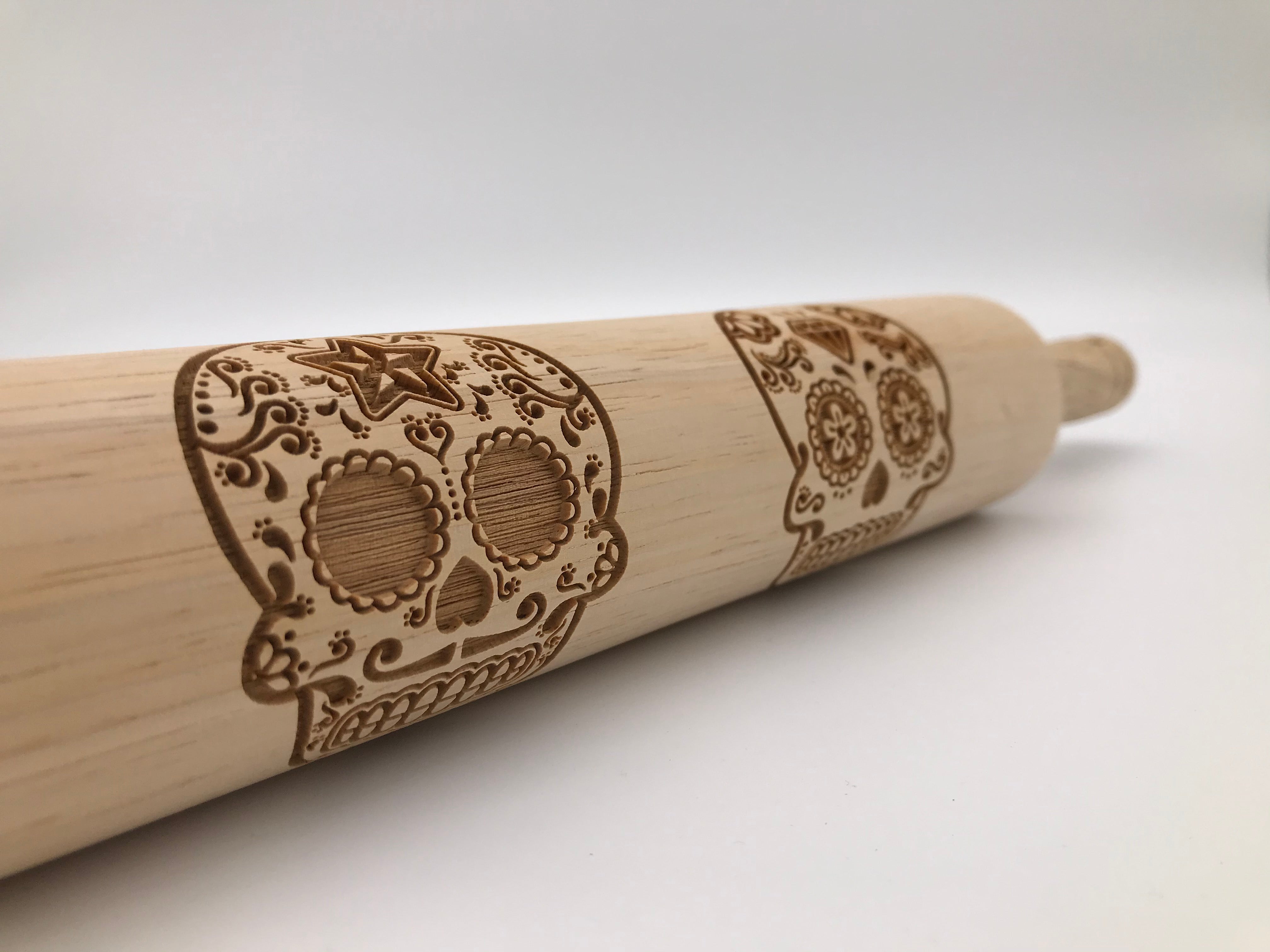 Sugar Skull Embossed Rolling Pin for baking, pottery and home decor