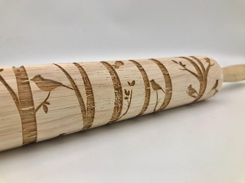 Embossed Cardinals on Birch Rolling Pin (images vertical)