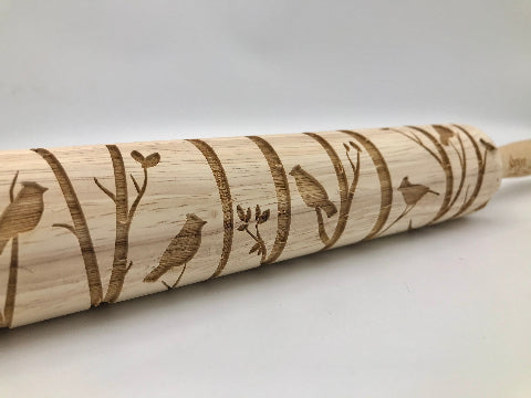 Embossed Cardinals on Birch Rolling Pin (images vertical)