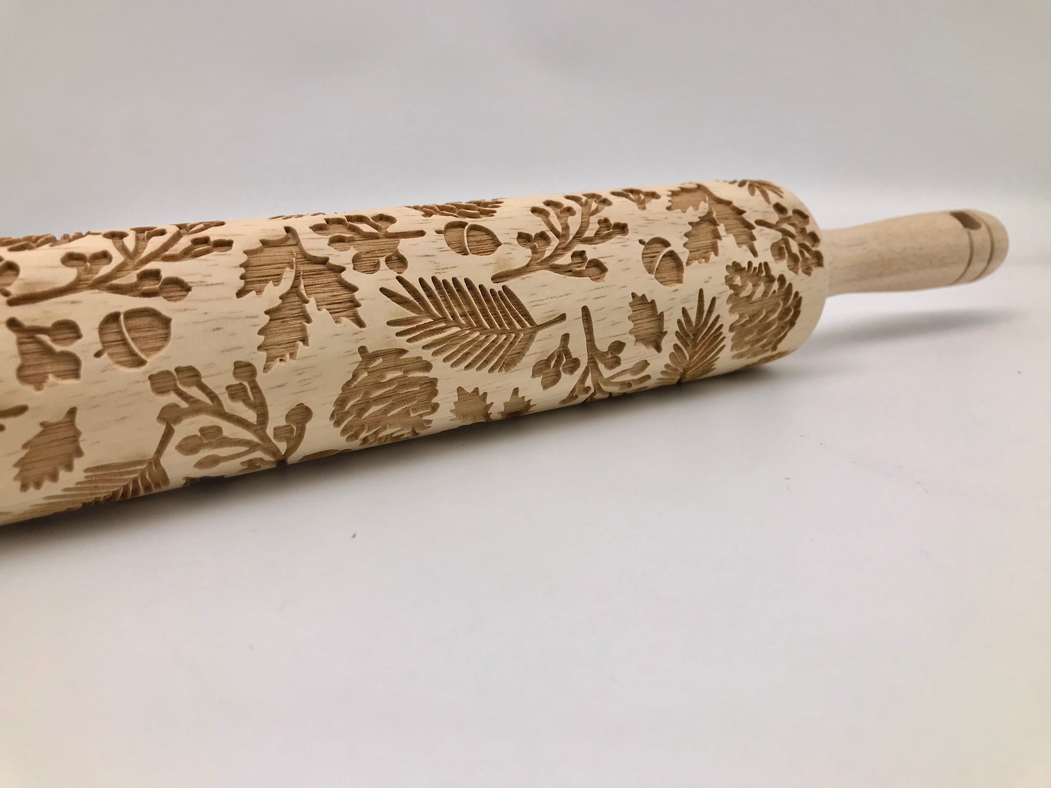 Twigs and Berries Embossed Rolling Pin for Pottery and Baking