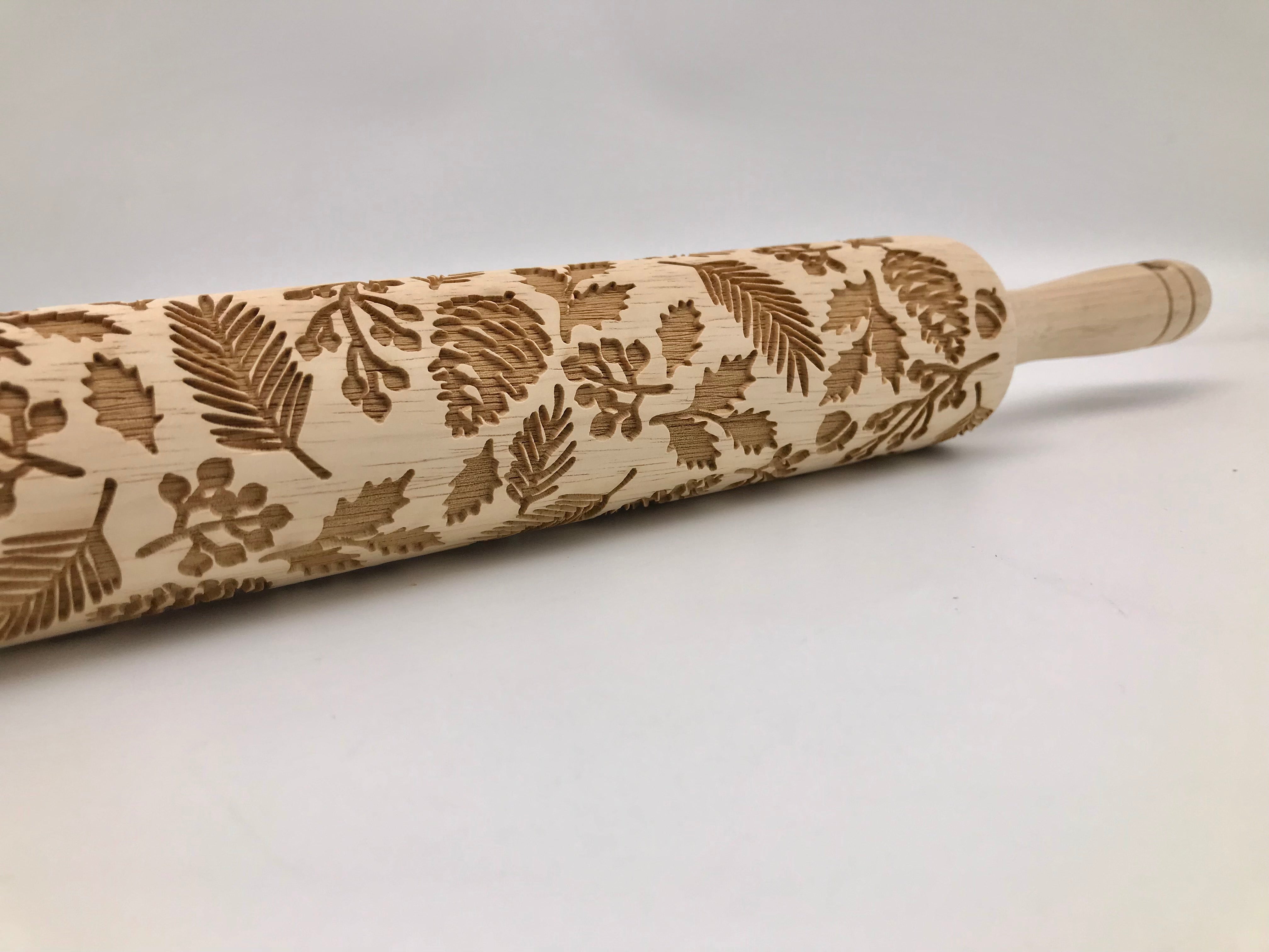 Twigs and Berries Embossed Rolling Pin for Pottery and Baking