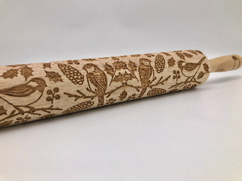 Embossed Chickadee Rolling Pin for Baking & Pottery