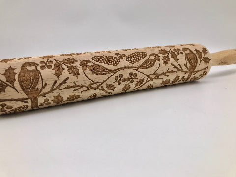 Embossed Chickadee Rolling Pin for Baking & Pottery