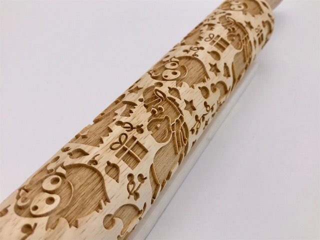 Festive Farm Animals Embossed Rolling Pin – Baking & Crafting