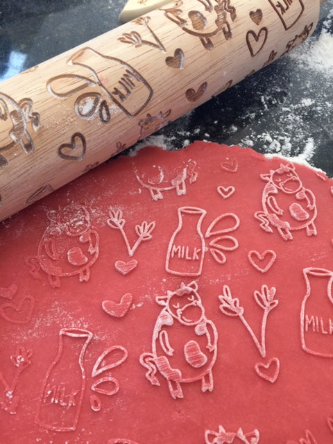 Milk Says the Cow Embossed Rolling Pin-Pottery& Baking