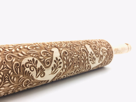 Floral Rooster Rolling Pin