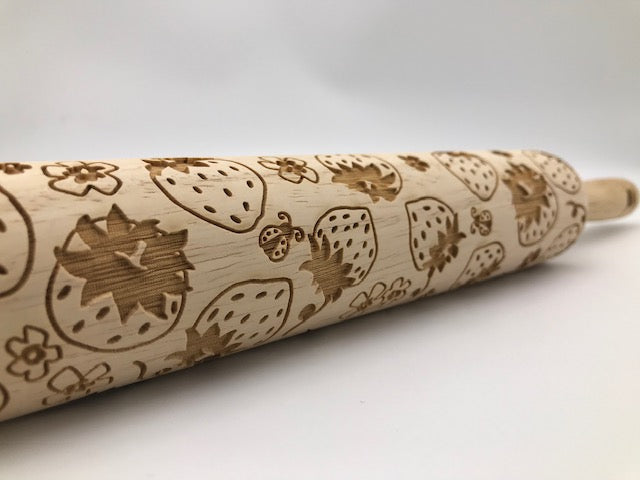 Strawberries Embossed Rolling Pin for Pottery Baking and Crafting