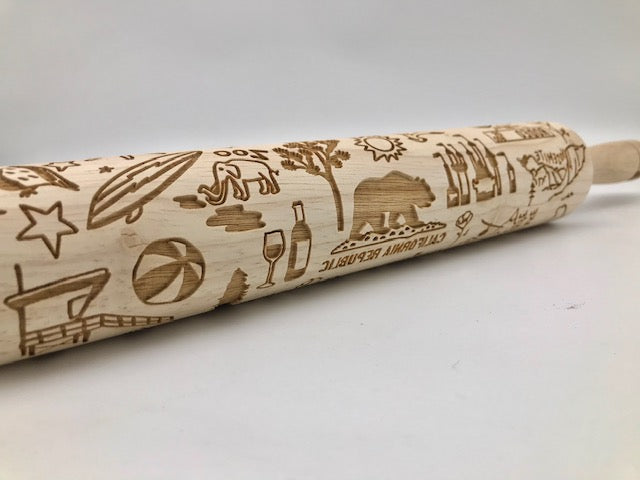 Embossed California State Icon Rolling Pin | Custom Wooden Rolling Pin for Baking & Pottery