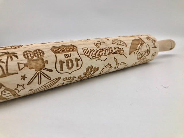 Embossed California State Icon Rolling Pin | Custom Wooden Rolling Pin for Baking & Pottery