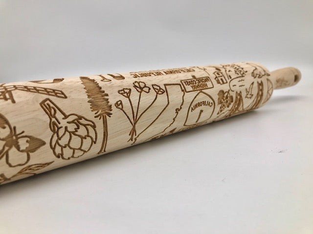 Embossed California State Icon Rolling Pin | Custom Wooden Rolling Pin for Baking & Pottery