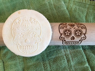 Sugar Skull Embossed Rolling Pin for baking, pottery and home decor