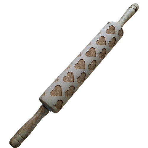 Large Hearts Embossed Rolling Pin for Pottery and Baking