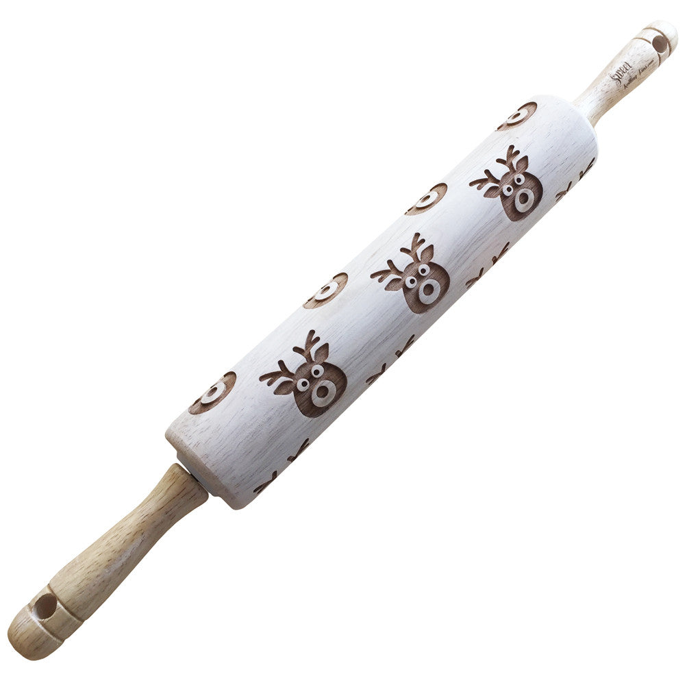 Goofy Reindeer Embossed Rolling Pin for Baking Pottery